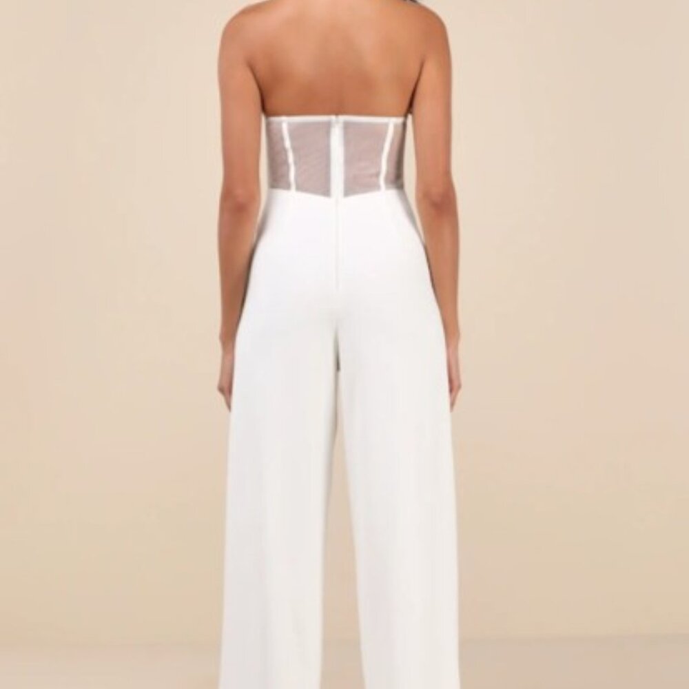 Lulus White Floral Embroidered Strapless Jumpsuit - Picture 2 of 4